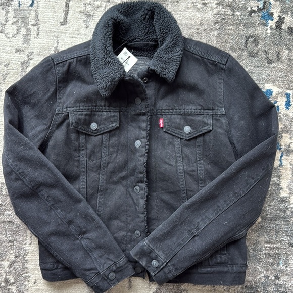 Levi's Women's Original Sherpa Trucker Jean Jacket - Black On Black - Picture 1 of 6